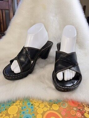 Born Women’s Chocolate Cross Strap Leather Slide Wedge Sandals